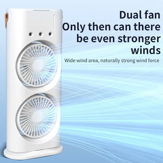 Double Ended Spray Fan with Misting | USB Rechargeable Mini Air Cooler with LED Light | Touch & Remote Control | 3 Speed Cooling Fan with 280ml Water Tank