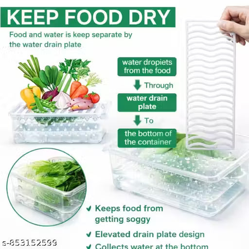 6 Pcs Food Storage Container With Removable Drain Plate And Lid Fridge Storage Box Stackble Plastic Freezer Storage Containers To Keep Fresh For Fish, Meat, Vegetables, Fruits Etc., Fridge Boxes, Fridge Storage, [1500ml, Pack Of_6]